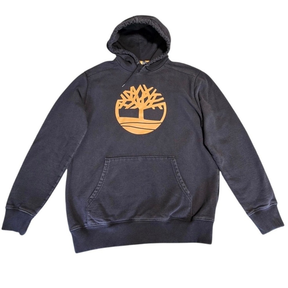 Timberland Hoodie Mens SZ Large Black Logo Pullover Regular Fit Kangaroo Pocket